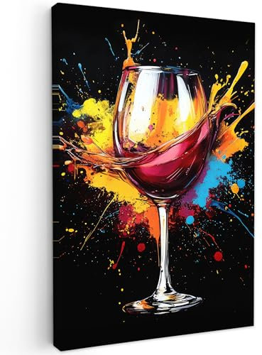 MuchoWow© Bilder Groß 80x120 cm XXL Wohnzimmer Deko Modern Wandbild Kunstdruck auf Leinwand Bild Schlafzimmer über Bett Room Decor Geschenke Wein - Glas - Graffiti - Aperitif - Rot - Farbe