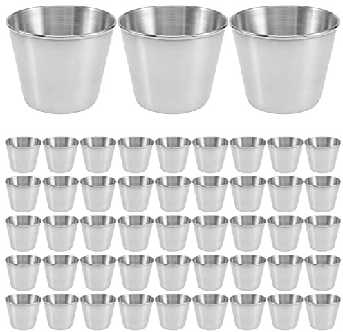 IMCCZONY 48 Paquets de 1,5 Oz/45 ML de Tasses à Sauce à Condiments en Acier Inoxydable Tasses à Sauce à Tremper Plats à Condiments RéUtilisables