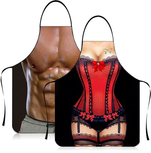 TIVUNORON 2 Pcs Sexy Kreative Schürze Lustige Kochschürze Sexy Herren Grillschürze Küchenschürze Männer Lustig Geschenk für Party Costume Küchen für Herren Damen