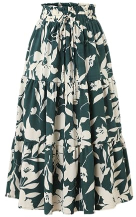 Maxi Rock Damen Urlaub Mit Taschen Strandkleider Long Skirts for Women 110cm Elastische Bund Sommerkleid Maxikleider Kordelzug Maxi Röcke Für Damen Hosenrock（7-Green，M）