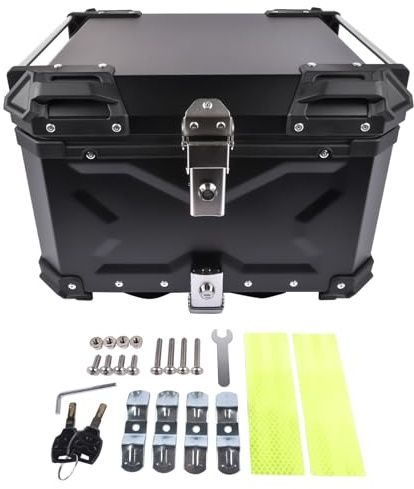 Mixizap 55L Schwarz Alu Motorrad Top Case mit Anti-Pick Schloss, Große Kapazität & Sicherheit