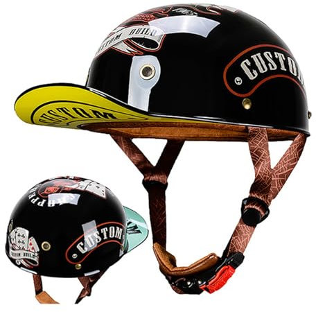Motorradhelm Halbschalenhelm ECE-Zulassung Baseball Cap Mit Fahrradbrille Fahrrad Visier Cruiser Chopper Scooter Helm Retro Motorrad Halbhelm Herren Frauen Mofa Helm C,XXL=63-64CM