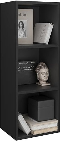 3 Tier Bookcase, Cube Storage Bookshelf, Wooden Shelving Display Unit, Tall Freestanding Open Book Shelf for Office, Living Room, Bedroom Furniture, Black H80 x W30 x D24 cm