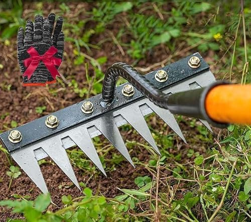 Rateau De DéSherbage,Outil De Desherbage,RâTeau De Jardin Desherbage,Iron Rake 2.0,5/6/7/8 Teeth Carbon Steel Garden Weeding for Gardening (7 Teeth)