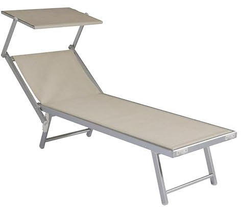Sonnenliege aus Aluminium mit Dach sandfarben, Verpackung 2 Stück Maligi Home MG/Ginger