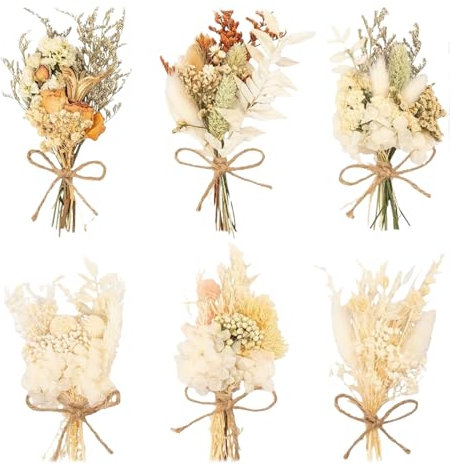 Trockenblumenstrauß Mini Echten Trockenblumen zum Basteln Boho Trockenblumenstrauß Klein Handgemachter Blumenstrauß Natürliche Getrocknete Blumenstrauss Blumen Deko für Bilderrahmen 6 Bündel