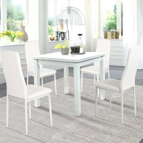Liink1Ga Esszimmerstühle Küchenstühle 4er Set Stühle Weiß, Moderner Gastrostühle Besucherstuhl Küchensessel Esszimmer Stühle Essstuhl mit Kunstleder Für Büro/Küche/Esszimmer/Wohnzimmer