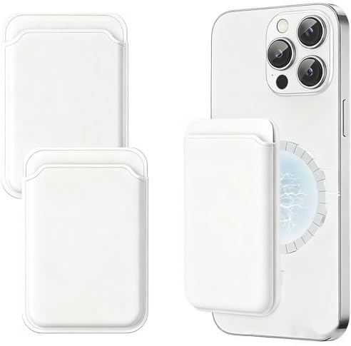 JEYORZY 2 Stück Magnetisches Handy Wallet, PU Leder Card Holder, rutschfestem Silikon und magnetischem Kartenhalter, RFID-Schutz, Magnetische Geldbörse für iPhone, RFID-Kreditkartenhülle, Weiß