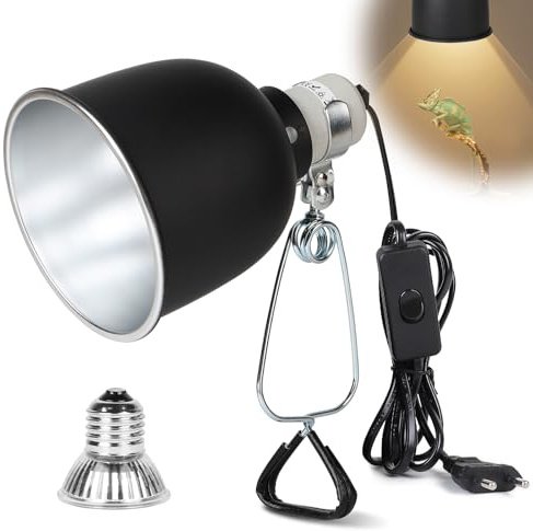 CPROSP Reptilien Terrarium Dome Lampenfassung E27 mit 1 Wärmelampe 25 W | Für Schildkröte, Bartagame; Aluminium Reflektorlampe mit Lampenklemme; Wärmelampefassung Terrarium; 14 cm