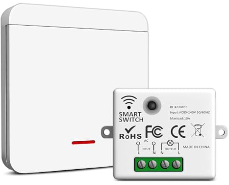 Funk-Lichtschalter 230V Set, Funk-Sender-Sicherheitsschalter und Empfänger-Controller, wasserdichter Wandschalter Für Licht Wechselschaltung bis 1500 Watt, steuern Sie Ihre Lampe bis zu 200 m fern