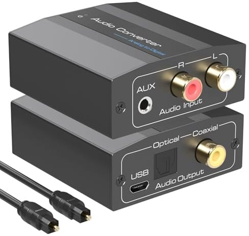 Analog to Digital Audio Converter 3.5mm RCA L/R to Optical Coaxial SPDIF Adapter for TV PC Projector Soundbar Home Theater