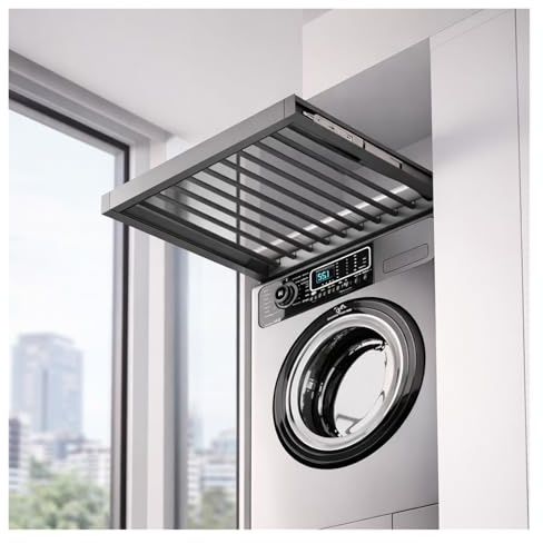 HOMTLVR Tendedero Oculto Extraíble para Lavadora y Armario, Ahorro de Espacio, Cierre Suave, Sistema Silencioso, Marco Ajustable de Aluminio Anticorrosión, Ideal para Casa(Tip-On,66-71x 44 cm)