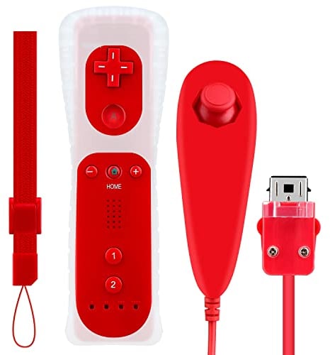 OSTENT Control remoto con sensor de movimiento + Nunchuck con cable Combo compatible con consola Nintendo Wii Color rojo