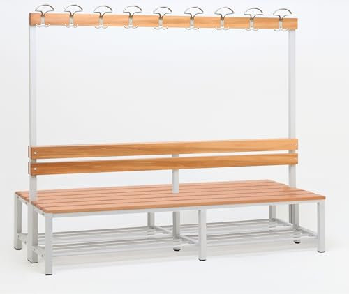 Garderobenbank mit Haken 2-seitig 2 Sitzbänke mit Schuhrost HxBxT 170x200x60 cm Marke Szagato | Umkleidebank Umkleide Sitzbank Garderobe mit Sitzbank Bank für Garderobe Kindergarderobe mit Sitzbank