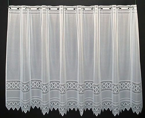 Scheibengardine Jacquard grafisch 110 cm hoch Weiß - Wunschbreite frei wählbar durch gekaufte Menge in 13 cm Schritten - Meterware
