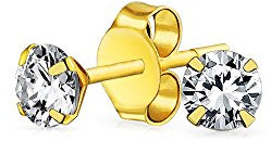 Winzige Traditionelle Echte 14 Karat Gelbgold .25CT Winzige Runde Cubic Zirkonia Solitär CZ Stecker Ohrringe Für Frauen Für Teenager
