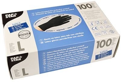 PAPSTAR Handschuhe, Latex puderfrei schwarz Größe L, chloriniert, mikrogeraut Einweghandschuhe-Laborhandschuhe. Menge: 1000 St