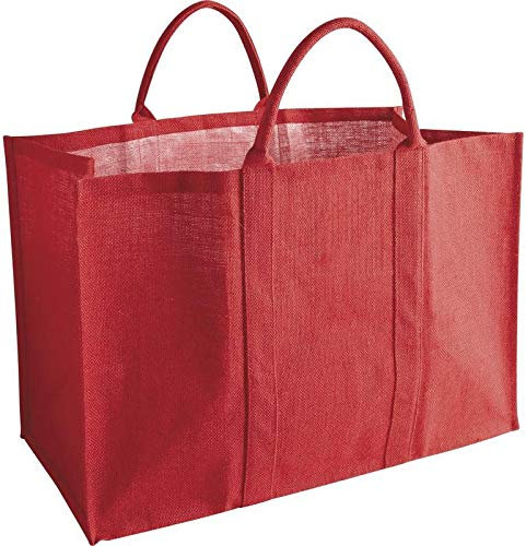 AUBRY GASPARD - Sac à Bûches Jute Rouge - Intérieur Lavable - 60x30x40 cm - Poignées Renforcées Charge 50 kg - Multiusage Anti Poussière - Contenance 72 L