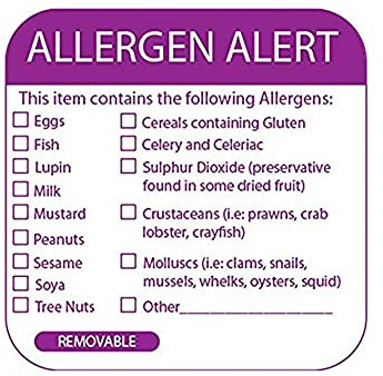 Drinkstuff Lebensmittelallergie- Warnungsetiketten, Rolle mit 500 Lebensmitteletiketten, um Allergiewarnungen kennzuzeichnen, evtl. nicht in deutscher Sprache.