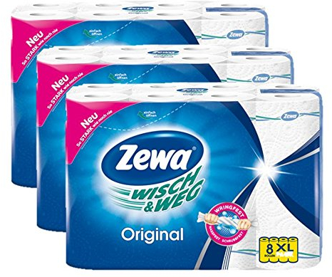 Zewa Wisch und Weg Küchenrollen Original, saugstarke Wischtücher im Vorteilspack, 3 x 8 Rollen (24 x 45 Blatt)