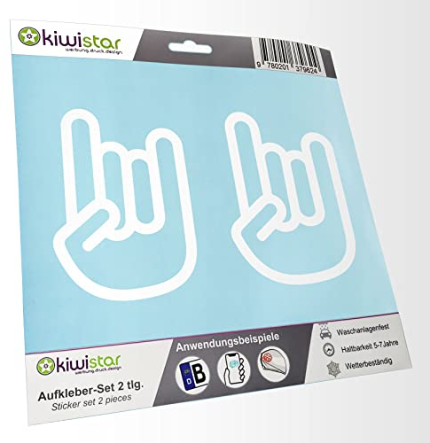 - 2X Kennzeichenaufkleber - Rock'n'Roll Hand - Metal Hand - Autoaufkleber - Evolution Charles Darwin Aufkleber für Auto, Laptop, Fahrrad, LKW, Motorrad Mehrfarbig JDM Decal Racing