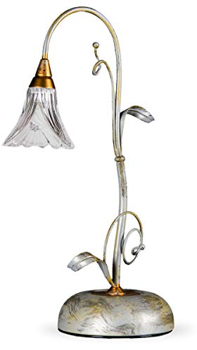 Helios Leuchten 413415 Florentiner Tischleuchte Tischlampe antik-silber | florale Lampe Leuchte | Schreibtischlampe Nachttischlampe Landhausstil | echtes Bleikristall