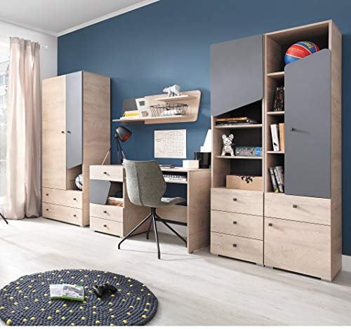 QMM Traum Moebel Jugendzimmer Kinderzimmer komplett Davis Set A Schrank Schreibtisch Standregale