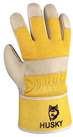 (12 Paar) teXXor Handschuhe Winterhandschuhe Husky 12 x Leder Natur/Drell gelb 10