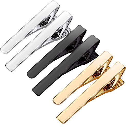 Alboyi Lot de 6 pinces à cravate fines pour homme Argenté/doré/noir