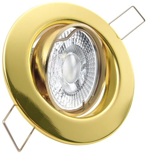 trendlights24 Decora LED Einbaustrahler 230V Gold Messing rund 3-Stufen dimmbar extra flach 35mm, 5er Set Warmweiß 5W, Einbauleuchten schwenkbar