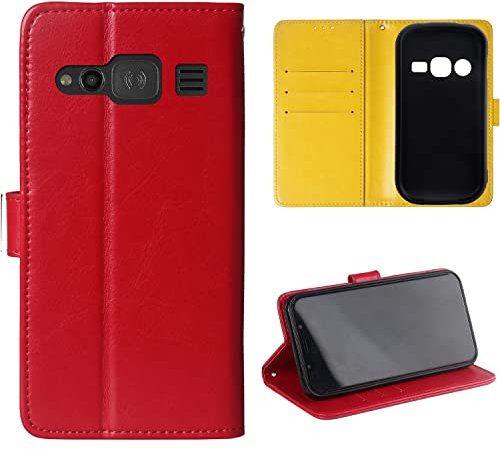 Lankashi Stand Premium Retro Business Flip Leather Case Protector Bumper For Doro 1370/1371 / 1372 2.4 TPU Silicone Protection Phone Cover Skin Folio Book Card Slot Wallet Magnetic（Red）