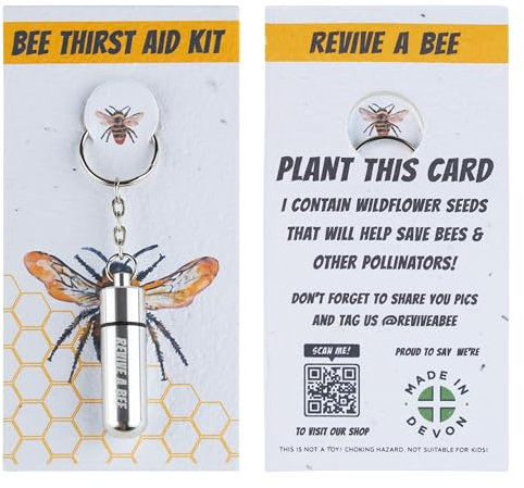 Silver Bee Revival Kit by Revive a Bee - A Keyring with Sugar Syrup & Plantable Packaging to Help Rescue Bees - A Perfect Bee-Saving Gift