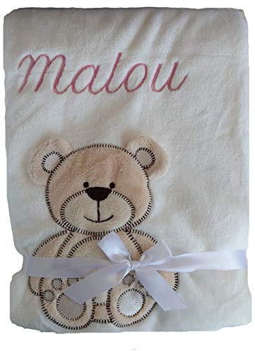 Wuff-Dogsworld Babydecke viele Farben & Motive mit Namen/Geburtsdatum Bestickt Geschenk Baby (weiß Bär)