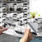 DriSubt Kitchen Tile Stickers Wall Tile Transfers Sticker Self Adhesive Tile Stickers for Kitchen Living Room Bathroom Decor (Black White Gold,48pcs)