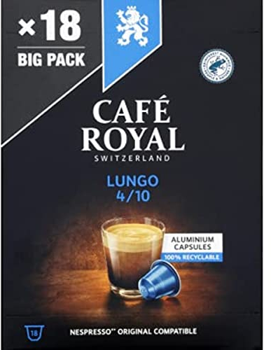 Café Royal Café Royal lungo. Capsules compatibles avec le système Nespresso.100% arabica. - Le paquet de 18 capsules, 95g