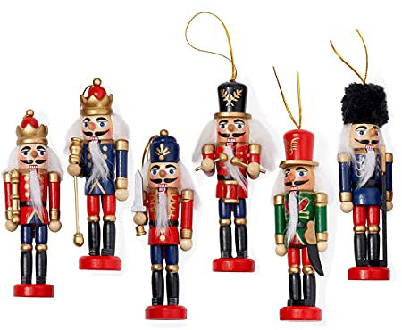 Schiaccianoci di Natale, Soldato di legno Schiaccianoci Set Decorazioni di burattini di Natale Schiaccianoci Decorazione Festival Ornamenti di Natale Regalo (6 pezzi)