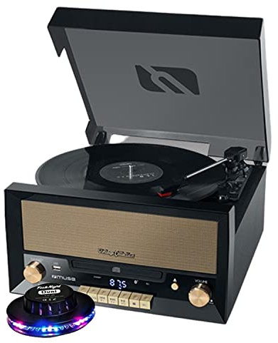 gef-roy Système Chaîne HiFi - Muse MT-110B - CD 20W avec Platine Vinyle - CD/FM/USB/AUX - 33/45/78 Tours - Lumière OVNI
