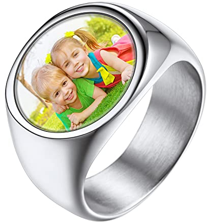 U7 Herrenring Edelstahl Ringe Männer Siegelringe mit Gravur Oval Fotoringe für Herren Fingerring Statement Ring Bandring Memorial Versprechensring Verlobungsring Personalisiert Modeschmuck für Freund
