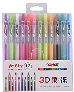Hikaka 3D Jelly Pen Set, 12 Farben Glossy Jelly Ink Pen Fluoreszierende Glitzer-Gelstifte zum Schreiben von Malen Notizen Notizen,Grußkarten,Metallic Gel Ink Glitzerstift Malbücher Zeichnen