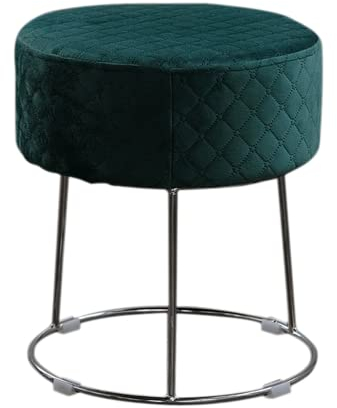KAWOLA Hocker Sitzhocker Fußhocker Demi Pouf Velvet Samt Gepolsterter Hocker Wohnzimmer Hocker rund grün Fuß Silber