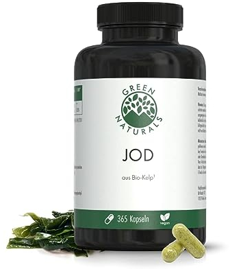 Jod aus Kelp (365 Kapseln) - Hochdosiert: 200µg Jod pro Kapsel - 100% Vegan & Ohne Zusätze - Vorrat für 1 Jahr - Apothekenqualität - Green Naturals®