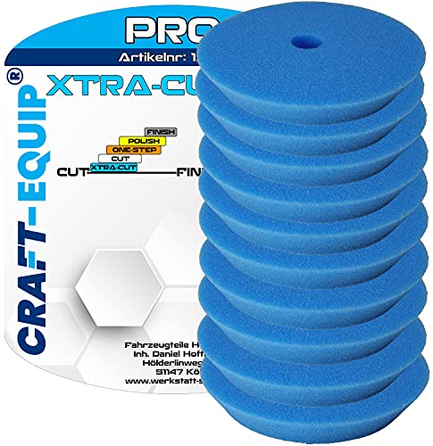 10er Sparpack Craft-Equip PRO Polierschwamm Polierpad mit Klettverschluss Made IN EU (10er Sparpack 80mm DA Polierschwamm Xtra-Cut BLAU)