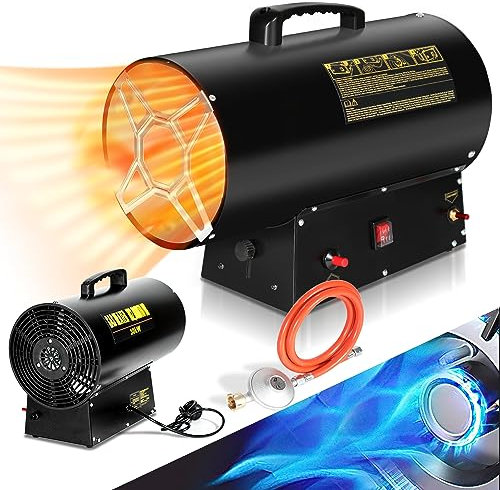 Tubiaz Gasheizgebläse 30KW aus Edelstahl Gasheizer Heizkanone mit 1,09 kg/h Luftdurchsatz und 700 mbar Druckminderer, Schlauch 1,2 m, für Baustellen Belüfteten Lagerräumen Garagen