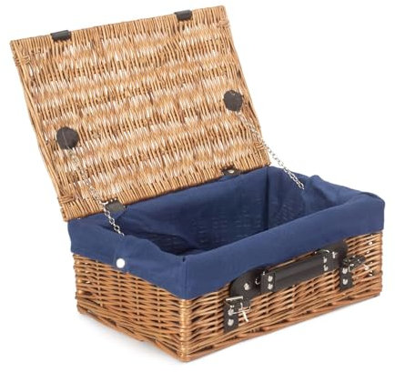 Red Hamper EH030N Wicker 35cm Double Steamed Picnic Basket with Blue Lining