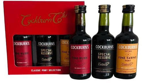 Cockburns Classic Port Trio Selection - Fine Ruby, Special Reserve & Fine Tawny Miniature Wine Gift Set for Her, Stocking Fillers or Secret Santa Gifts for Him.
