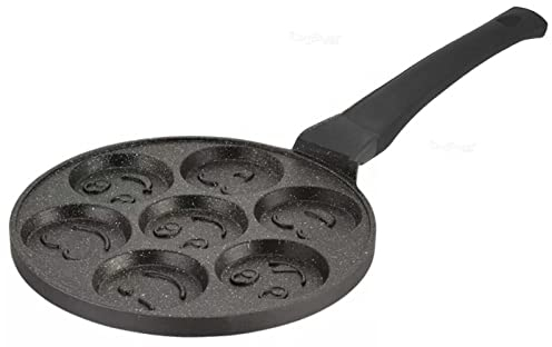 Poêle à crêpes Ø 26 cm | Poêle à frire avec revêtement pour les yeux | Poêle à frire à induction | Poêle à 7 trous en fonte d'aluminium | Poêle à œufs, mini crêpes, œufs au plat Blinis Poffertjes