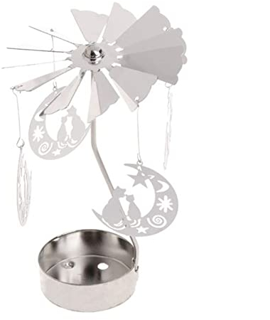 Rotierende Kerzenhalter Glas,Silber Karussell-Teelicht Kerzenständer Vintage Teelichthalter Kerzenhalter für Hochzeit Weihnachten Geburtstag Zuhause Party Dekoration Tischdekoration,Katze