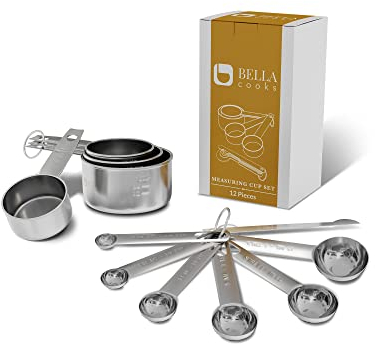 BELLA COOKS Messbecher-Set – Edelstahl Messlöffel und Becher – stapelbar und hängend – Messbecher zum Backen – mit genauen Markierungen