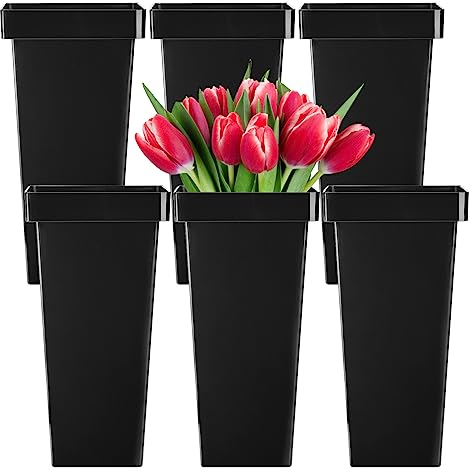 Kingrol 6 Pack Plastic Flower Vases, 33.5x17cm Tall Plant Pots, 13.25 Inch Multipurpose Flower Buckets, Accents Home Office Event Centerpieces Decor, Black