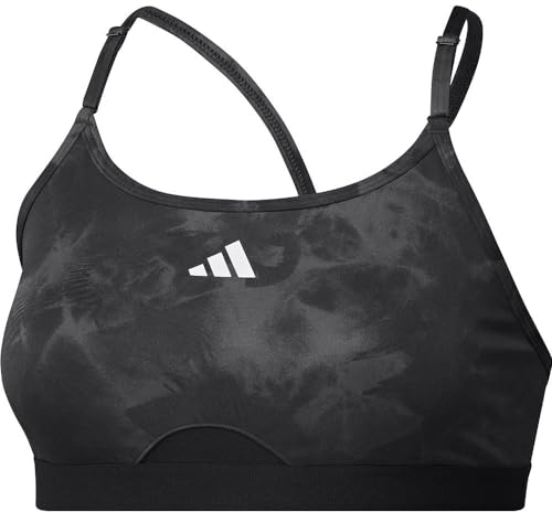 adidas Women's Aeroreact Training Essentials Light Support Tie-Dye Flower-Print Bra Sport-BH, Grey Five/Carbon, M C-D